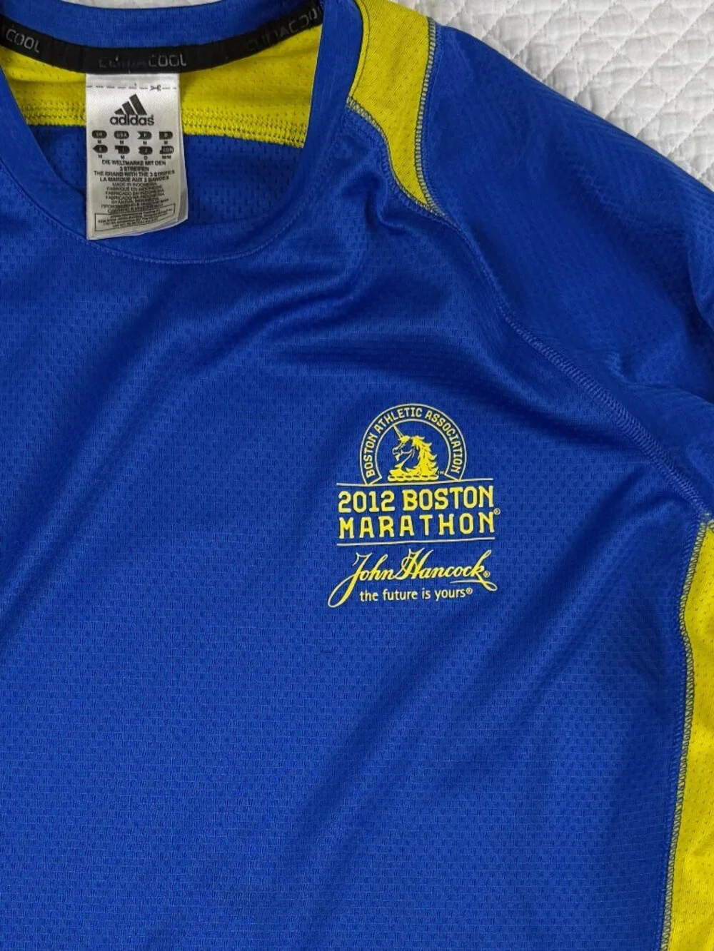Adidas Response 2012 Boston Marathon Long Sleeve Shirt Blue Yellow Men's Size M
